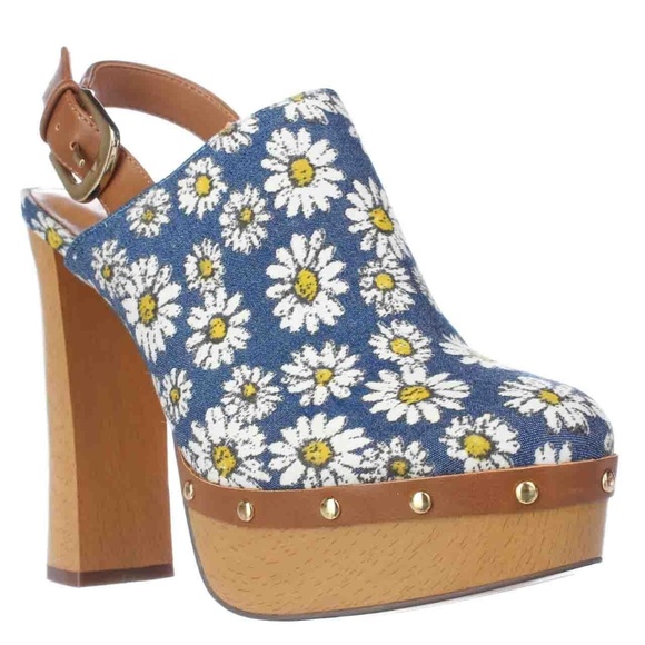 Report Mylie Blue Floral Slingback Platform Clogs - Picture 1 of 7